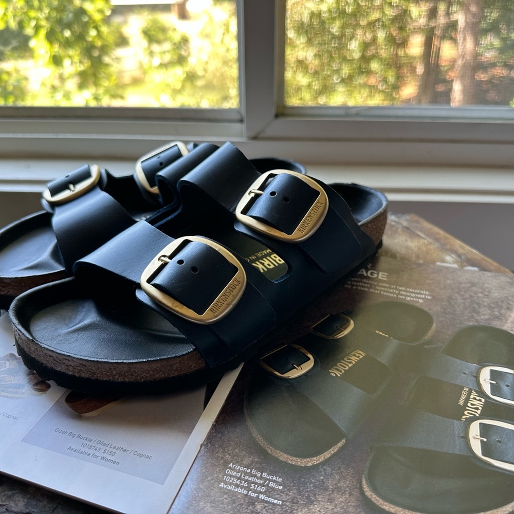 Birkenstock Blue oiled Leather Arizona Big Buckle 37R, 240mm, US 6, UK 4.5